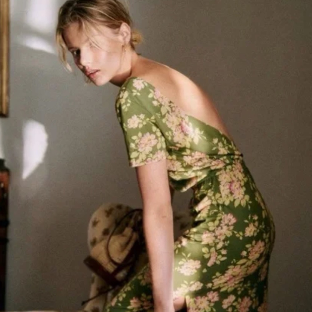 Sezane Luce Green Floral Midi Dress